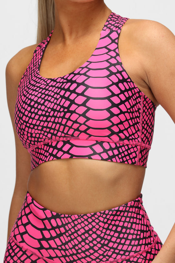 Shocking Pink Snake Cross Back Bra