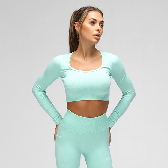 Peppermint Ribbed Seamless Long Sleeved Crop Top