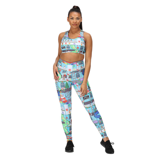 Tikiboo Santas Workshop Cross Back Fitness Crop Top - Front Model View