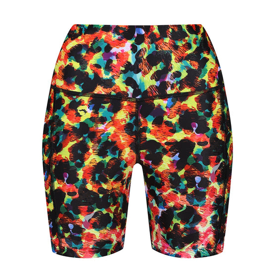 Green Brushed Leopard Running Shorts With Pockets