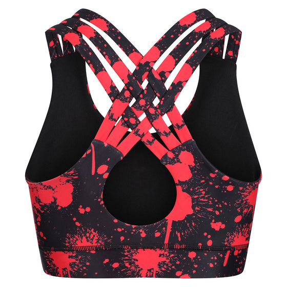 Tikiboo Blood Splatter Cross Back Fitness Bra - Back Product View